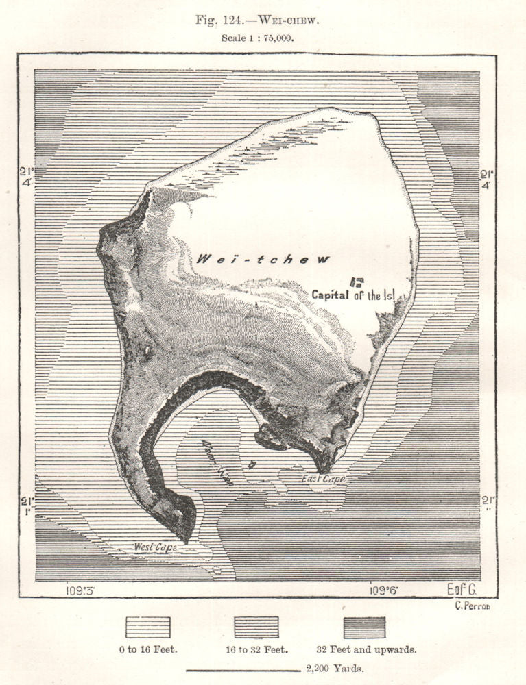 Weizhou. China. Sketch map 1885 old antique vintage plan chart